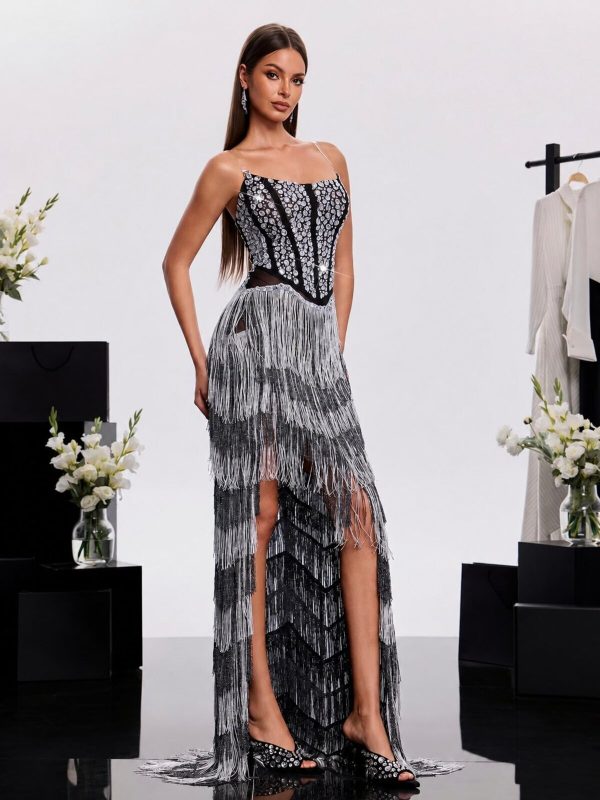 ovelrik fringe crystal split maxi dress 15
