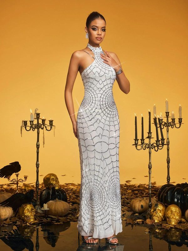 pagan halterneck sequin cobweb maxi dress 15