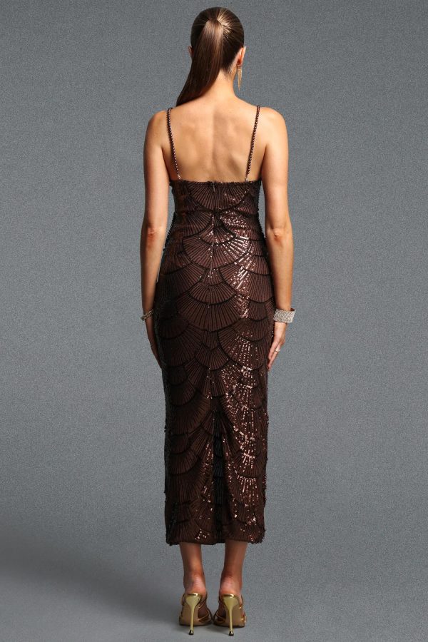 teresa pearl sequin midi dress in brown 16