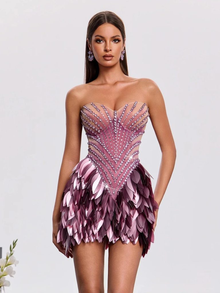 xandrik strapless leaf rhinestone mini dress 12