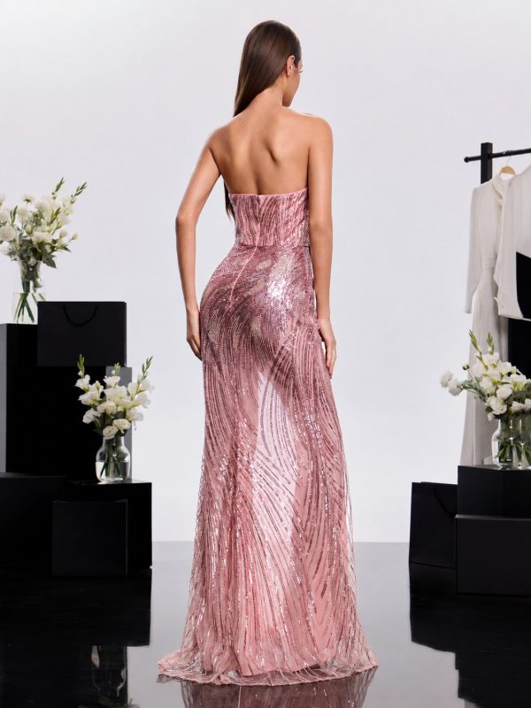 zovrek strapless sequin split maxi dress 16